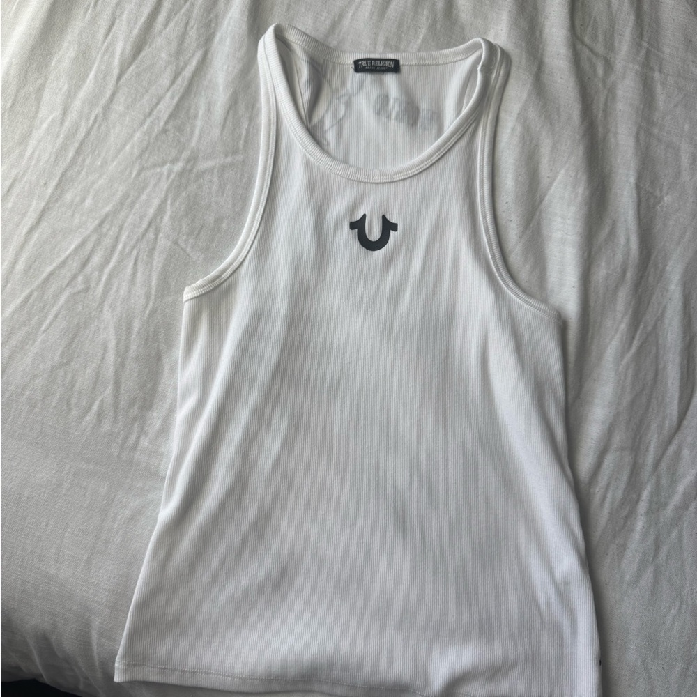 True Religion Women's White Tank Top with Logo